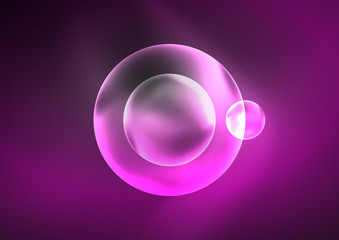 Glowing neon shiny transparent bubbles, glass circles or bio cell concept. Techno futuristic vector abstract background For Wallpaper, Banner, Background, Card, Book Illustration, landing page