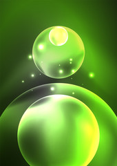 Glowing neon shiny transparent bubbles, glass circles or bio cell concept. Techno futuristic vector abstract background For Wallpaper, Banner, Background, Card, Book Illustration, landing page