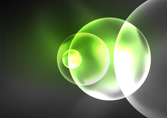 Glowing neon shiny transparent bubbles, glass circles or bio cell concept. Techno futuristic vector abstract background For Wallpaper, Banner, Background, Card, Book Illustration, landing page