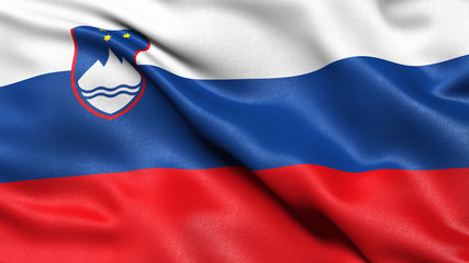 3D illustration of the flag of Slovenia waving in the wind.