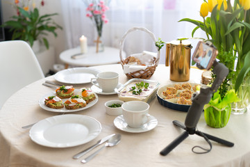 Easter breakfast in Poland during quarantine during the fight against coronavirus. Covid19. Easter called Easter or Sunday of the Resurrection is a holiday commemorating the resurrection of Jesus.