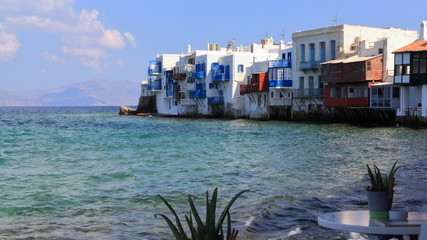 Fototapeta na wymiar View of the Little Venice on Mykonos island in Greece
