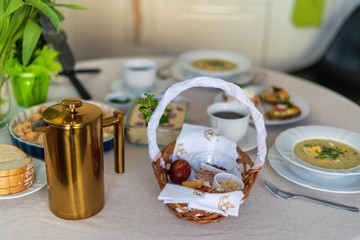 Easter breakfast in Poland during quarantine during the fight against coronavirus. Covid19. Easter...