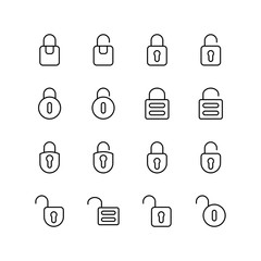 Set of padlock line icon designs, black outline vector icons, isolated against white background, keyhole mark vector illustration.