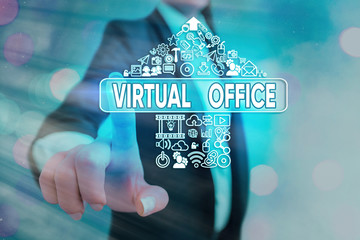 Conceptual hand writing showing Virtual Office. Concept meaning operational domain of any business...