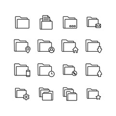 Set of folder line icon design. File mark vector illustration. Black outline vector icons, isolated against the white background.