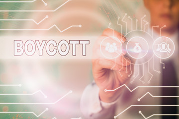 Word writing text Boycott. Business photo showcasing stop buying or using the goods or services of...