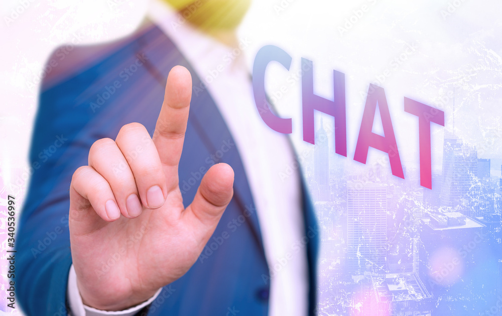 Poster text sign showing chat. business photo showcasing take part in a discussion that involves sending me