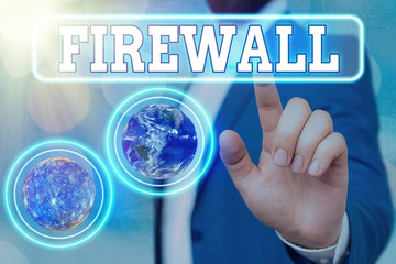 Text sign showing Firewall. Business photo showcasing protect network or system from unauthorized...