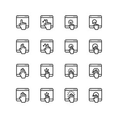 Set of hand gesture in gadget line icon design, black outline vector icons, isolated against the white background, touch screen mark vector illustration.