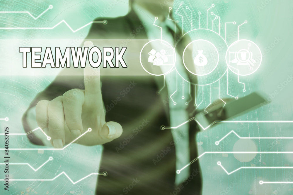 Poster writing note showing teamwork. business concept for combined action of group especially when effecti