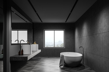 Naklejka na ściany i meble Loft gray bathroom interior with sink and tub