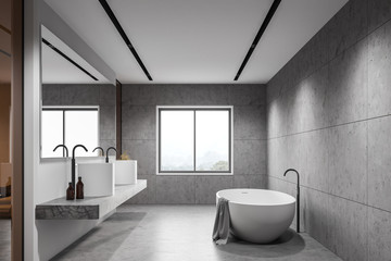 Fototapeta na wymiar Loft white bathroom interior with sink and tub