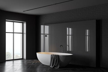 Fototapeta na wymiar Dark grey bathroom corner with tub