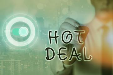 Writing note showing Hot Deal. Business concept for An agreement through which one of the paties is...