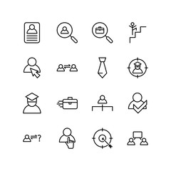 Set of job career line icon design. Job searching illustration. Black outline vector icons, isolated against the white background.