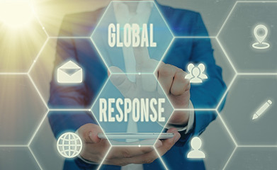Word writing text Global Response. Business photo showcasing indicates the behaviour of material...