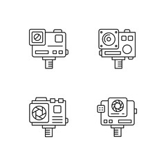 Set of go pro camera line icon design. Action camera line illustration design. Gopro abstract icon design.