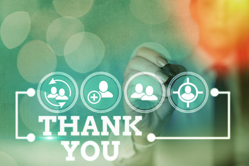 Writing note showing Thank You. Business concept for replaying on something good or greetings with...