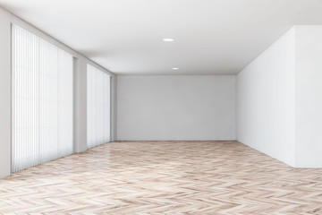 Empty white room interior with shutters