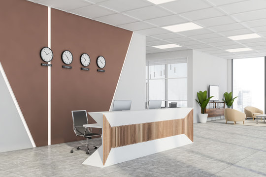 White and brown office reception and waiting room