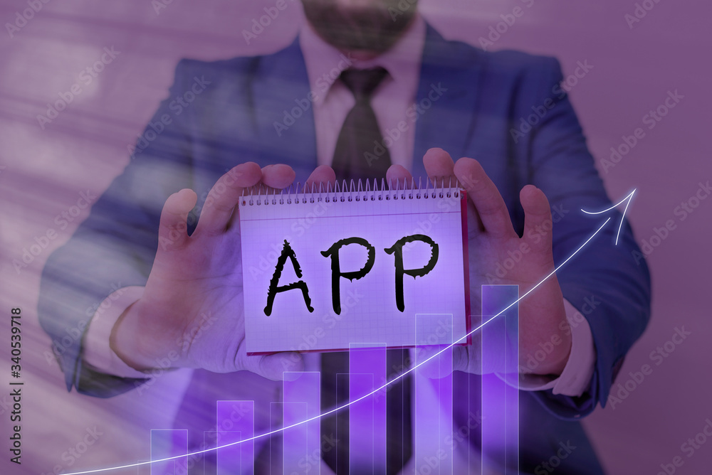 Aufkleber Text sign showing App. Business photo text Computer program Download software by a user to a mobile device