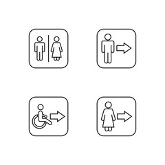 Set of toilet WC line icon design vector. Man, woman, disable people toilet symbol design. Editable black stroke.
