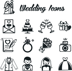 Wedding Icon Glyph Solid Vector Pack Set silhouette