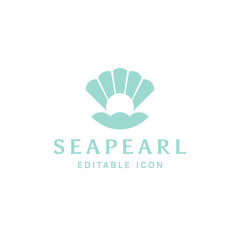 Elegant sea pearl logo. Luxury jewelry shell logo. Mediterranean restaurant or beach house icon. Ocean treasure, exotic spa.