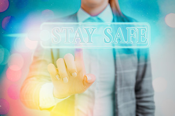Word writing text Stay Safe. Business photo showcasing secure from threat of danger, harm or place...