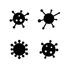 Coronavirus 2019-nCoV. Corona virus icon set. Black sign isolated white background. China pathogen respiratory infection. Design bacteria-cell. Influenza pandemic. Corona-virus. Vector illustration