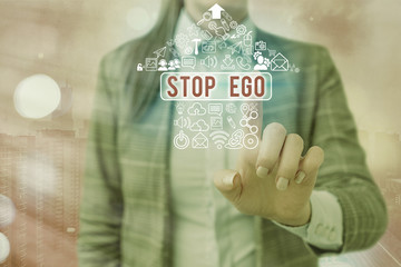 Writing note showing Stop Ego. Business concept for Control your obsession about a decision or an...