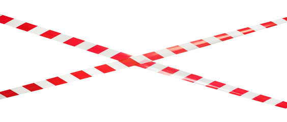 Red and white lines of barrier tape, protects for no entry, free space