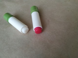 colorless and red lip balm. lipstick 