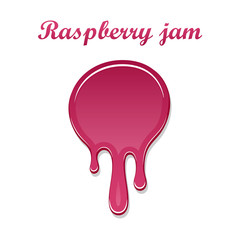 Raspberry drip jam 3D. Sweet raspberries splash isolated white background. Fruit strawberry candy splashing. Realistic syrup design Jelly flow dessert. Berry sauce dripping liquid. Vector illustration
