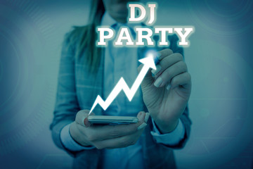 Conceptual hand writing showing Dj Party. Concept meaning demonstrating who introduces and plays...