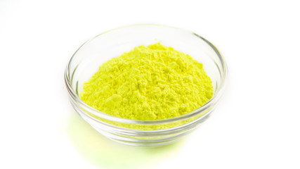 Yellow organic paint for Indian Holi celebration.