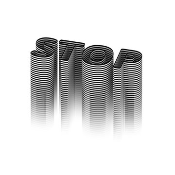 3D word STOP in black and white stripes, isolated. 3D rendering. Raster.
