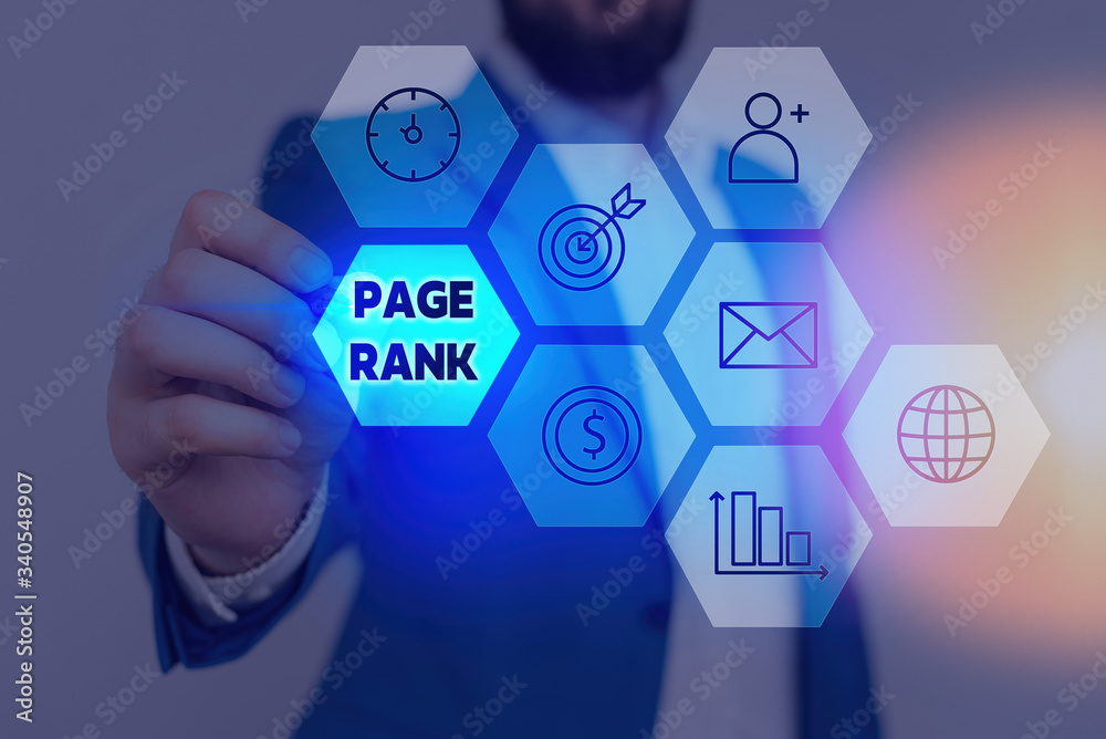 Poster writing note showing page rank. business concept for a value assigned to a web page as a measure of 