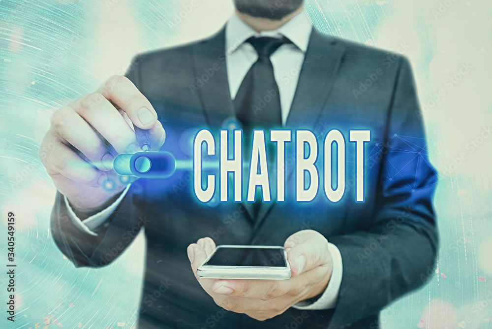 Poster word writing text chatbot. business photo showcasing a kind of computer program that simulates conve