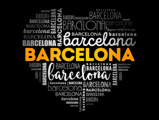 Barcelona love heart word cloud, travel concept background