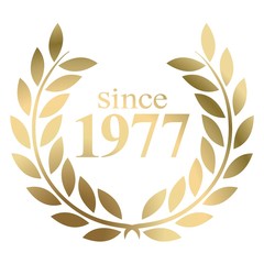 Year 1977 gold laurel wreath vector isolated on a white background 