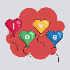 Words of love in a heart shape baloons
