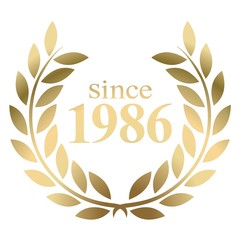 Year 1986 gold laurel wreath vector isolated on a white background 