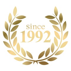 Year 1992 gold laurel wreath vector isolated on a white background  - obrazy, fototapety, plakaty