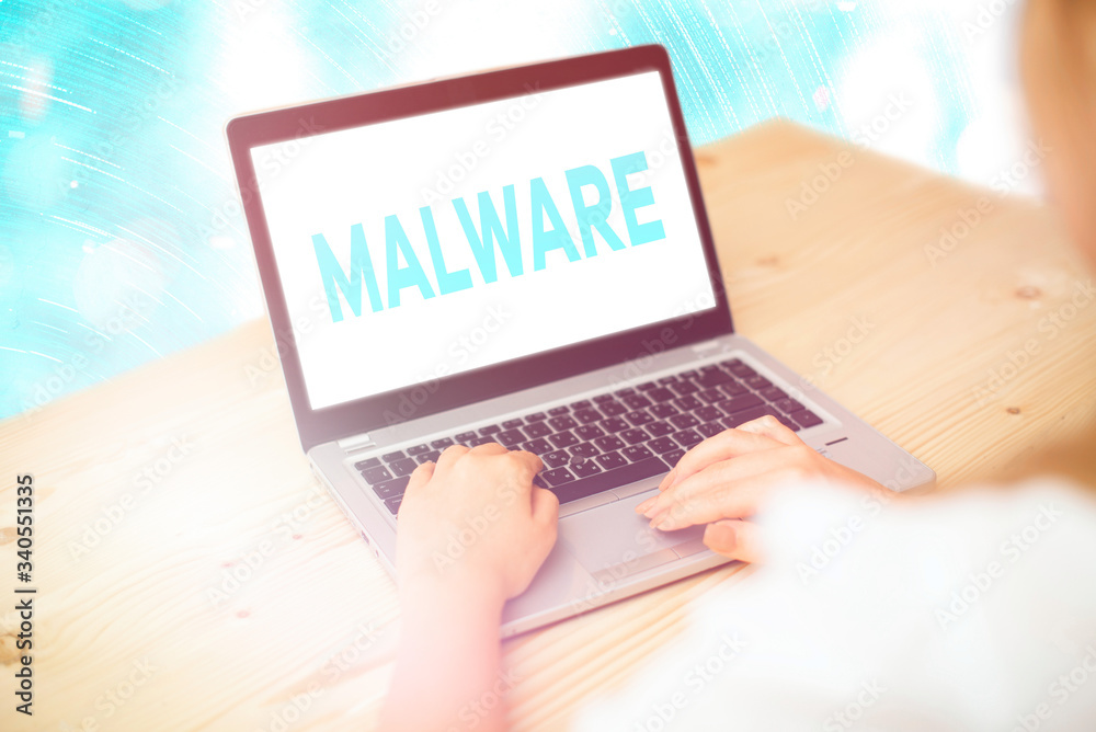 Poster conceptual hand writing showing malware. concept meaning malicious software or file that is harmful 
