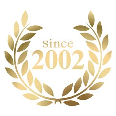 Year 2002 gold laurel wreath vector isolated on a white background 