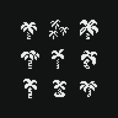 Palm pixel art icon set. Game assets. 1-bit sprite. Isolated abstract vector illustration. Element design for stickers, embroidery, mobile app.
