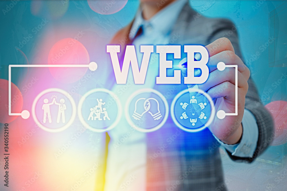 Poster writing note showing web. business concept for a system of internet servers that support specially f