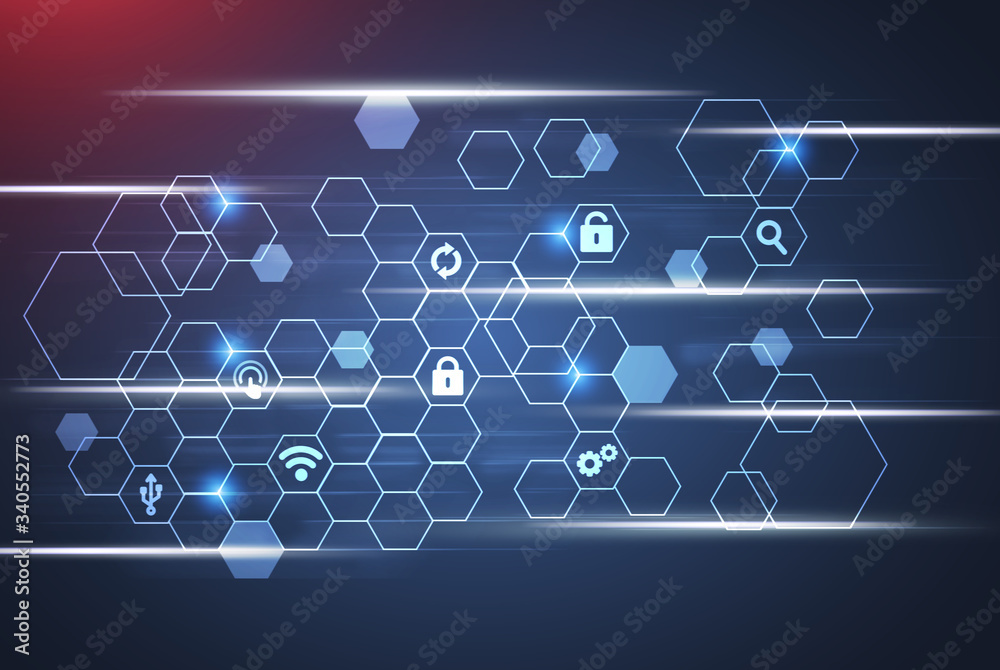 Poster Personal data security icons with hexagons and honeycomb